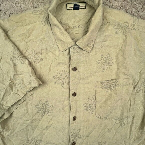 Tommy Bahama All Silk Hawaiian Camp Shirt Luau Button Up Yellow Gray Floral XL - Picture 1 of 8